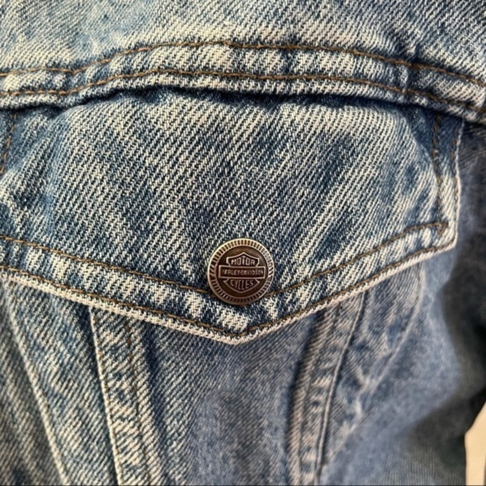 VTG 90’s Harley Davidson Biker Blue ladies denim jean jacket embroidered‎ size L - Picture 4 of 15